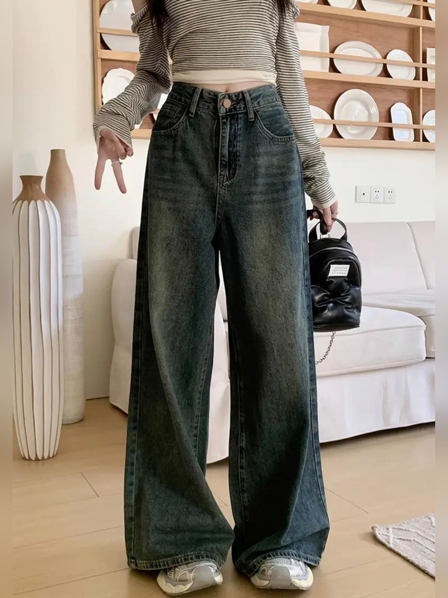 Women's Baggy Jeans — Olive Wash