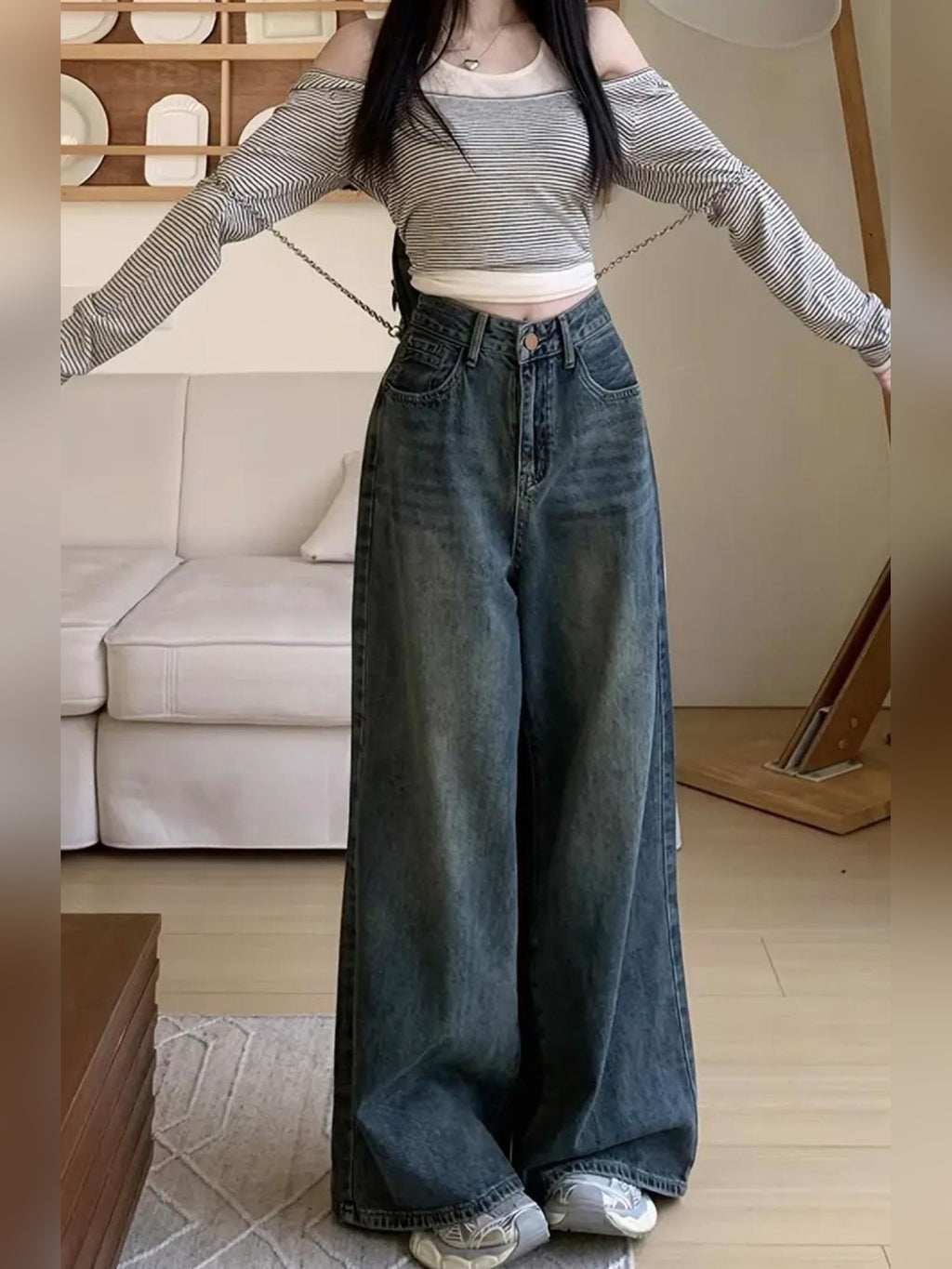 Women's Baggy Jeans — Olive Wash