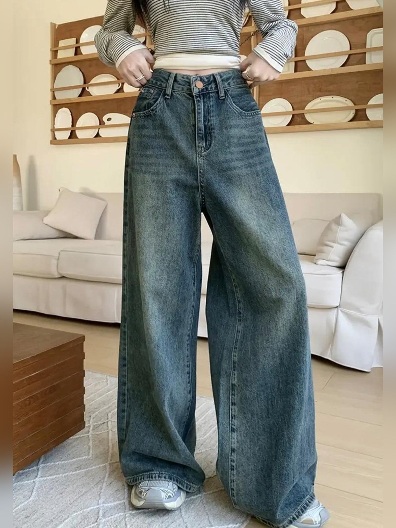 Women's Baggy Jeans — Olive Wash
