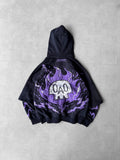 Navy skull head puff-print oversized hoodie — detail