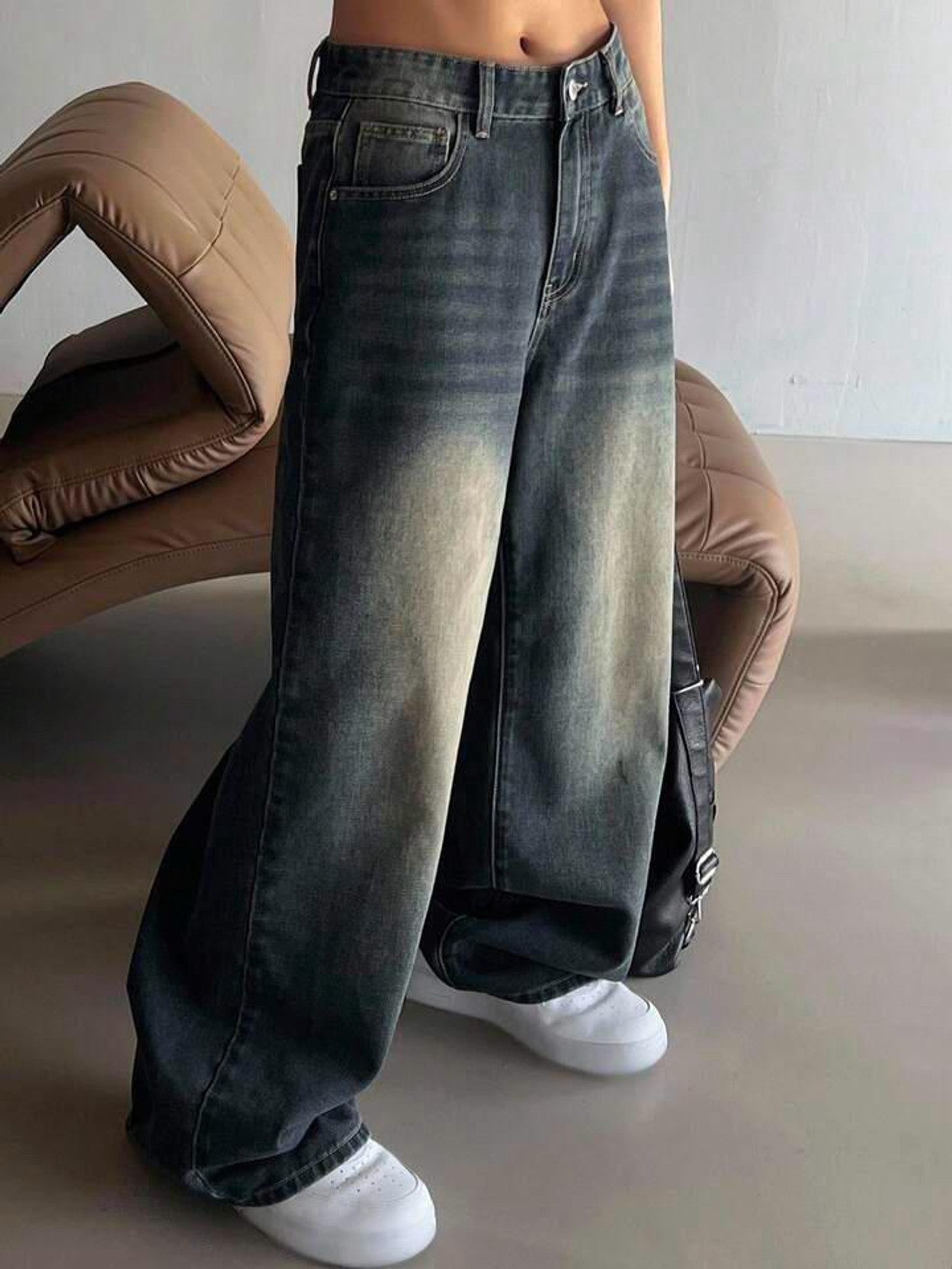 Women's Baggy Jeans — Smoke Green