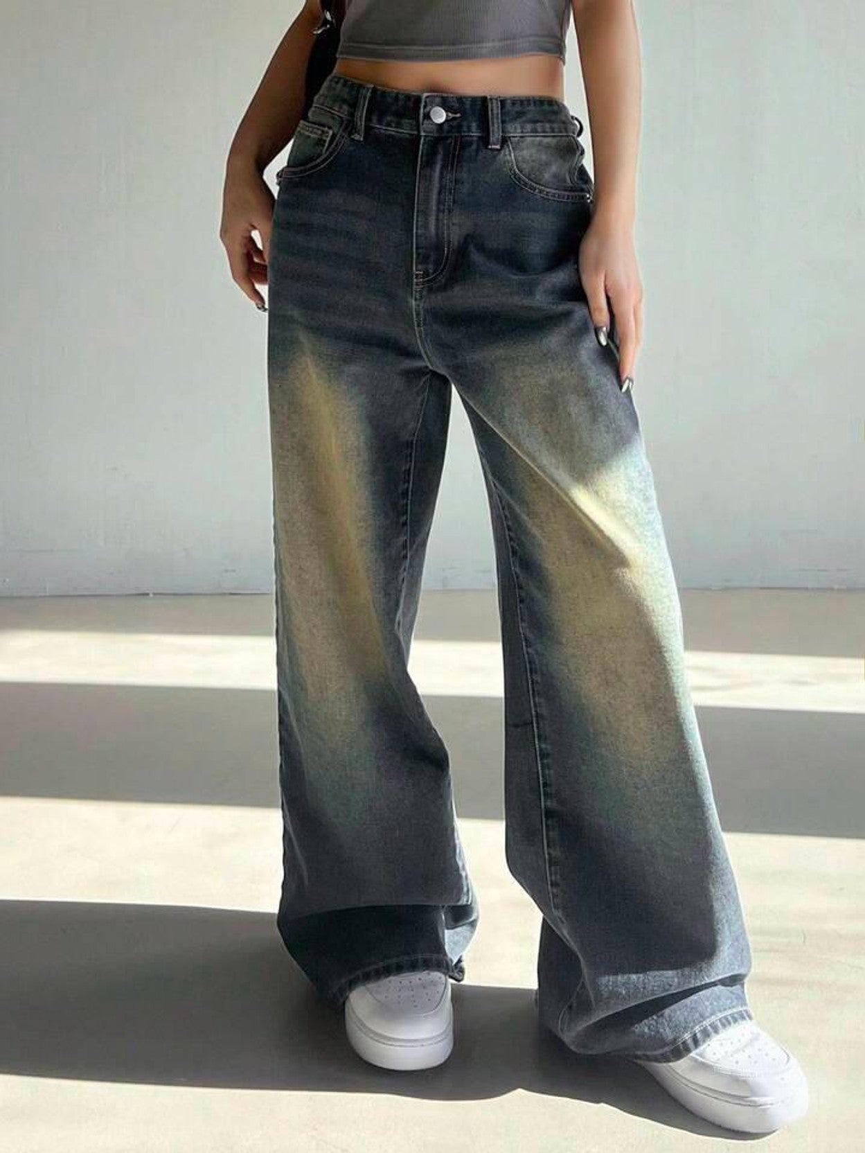 Women's Baggy Jeans — Smoke Green
