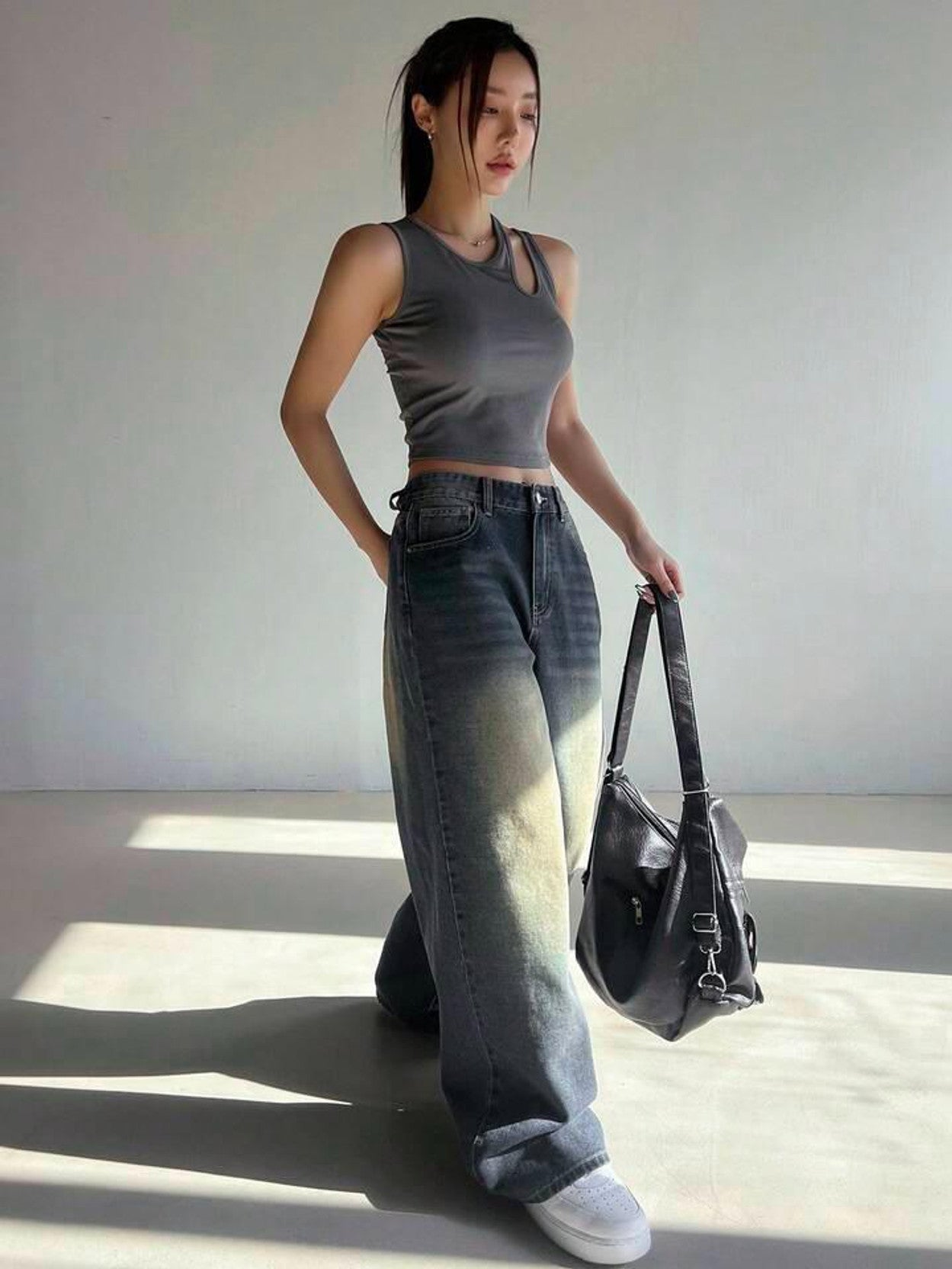 Women's Baggy Jeans — Smoke Green