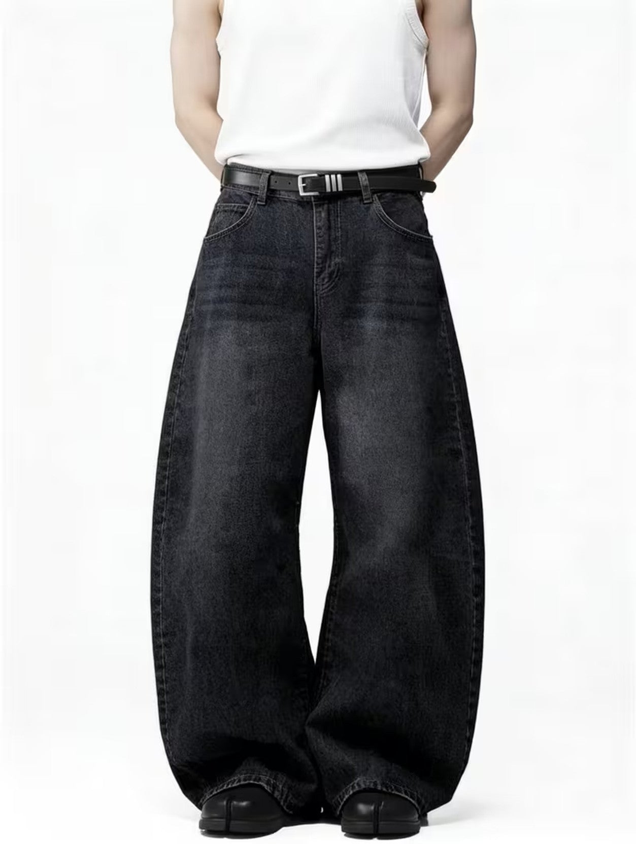 Men's Wide-Leg Jeans — Washed Black