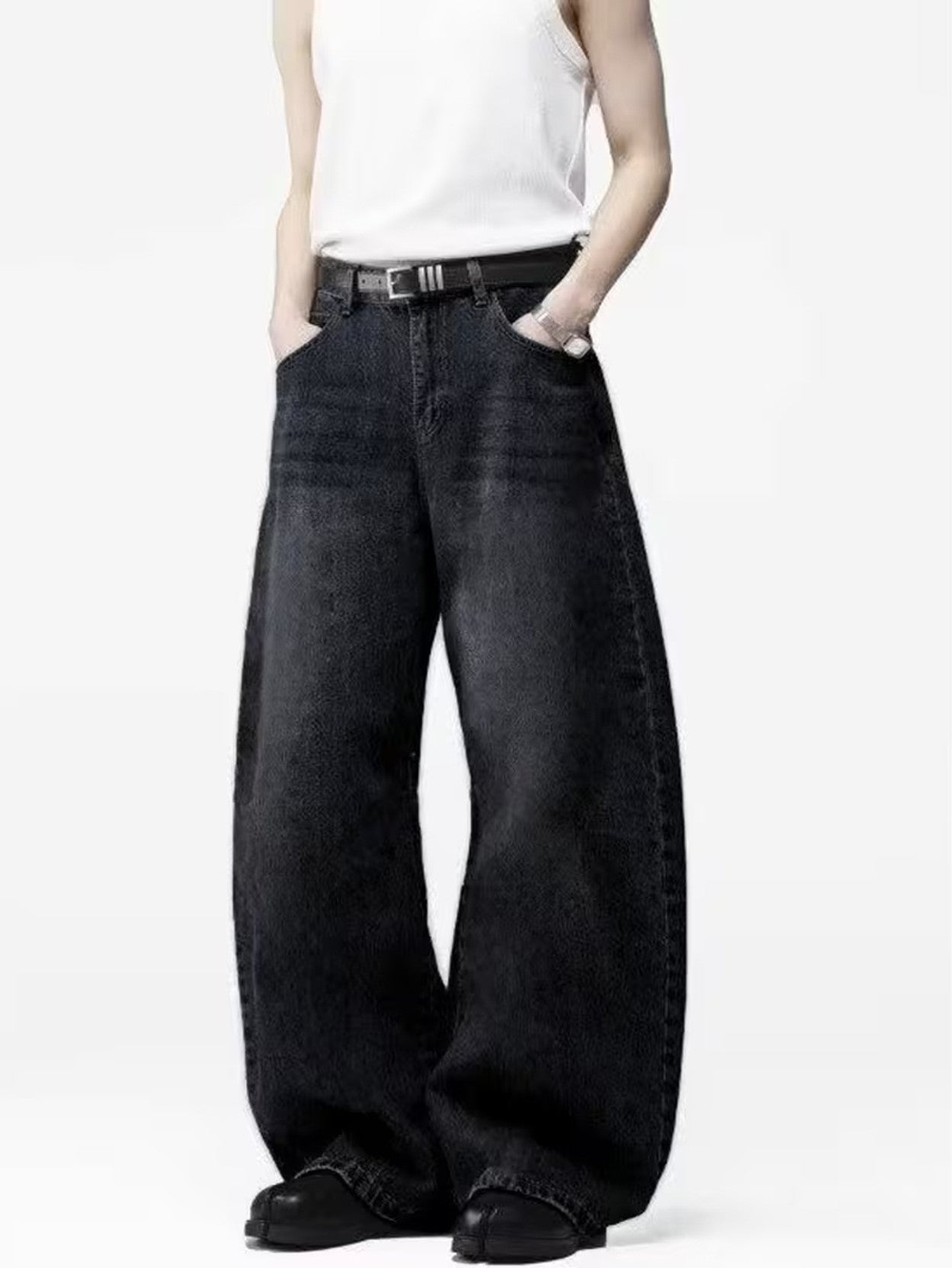 Men's Wide-Leg Jeans — Washed Black