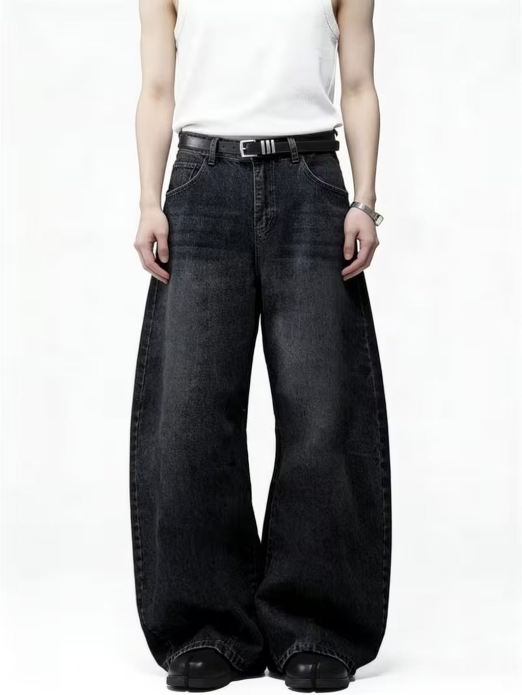 Men's Wide-Leg Jeans — Washed Black