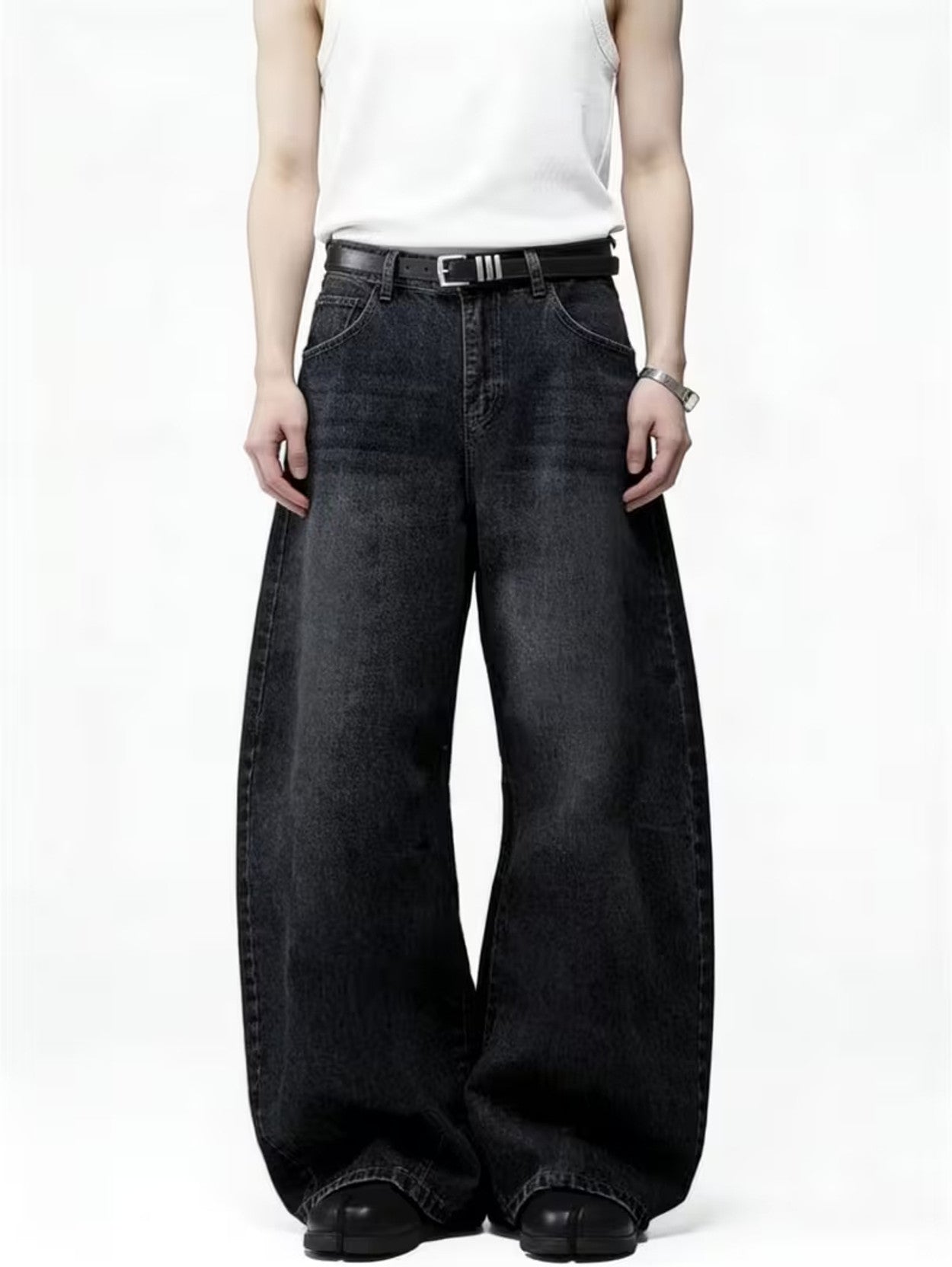 Men's Wide-Leg Jeans — Washed Black