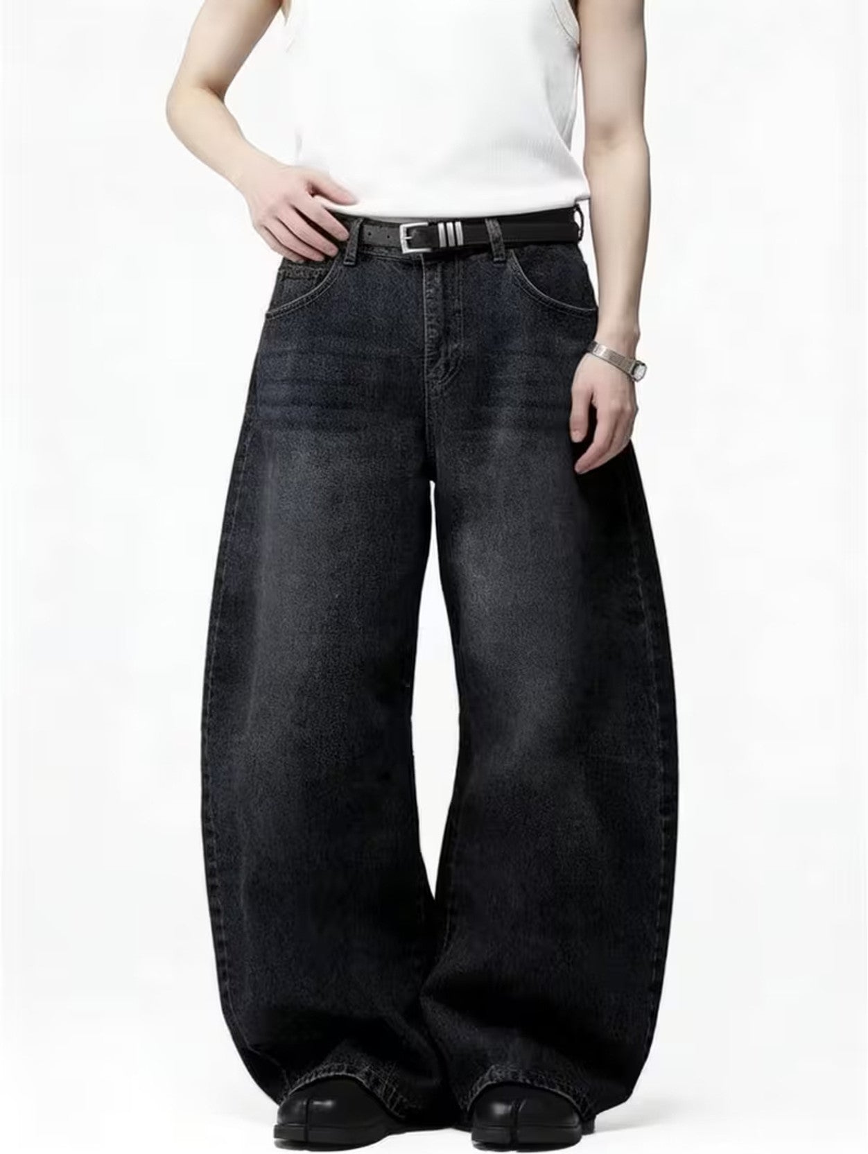 Men's Wide-Leg Jeans — Washed Black