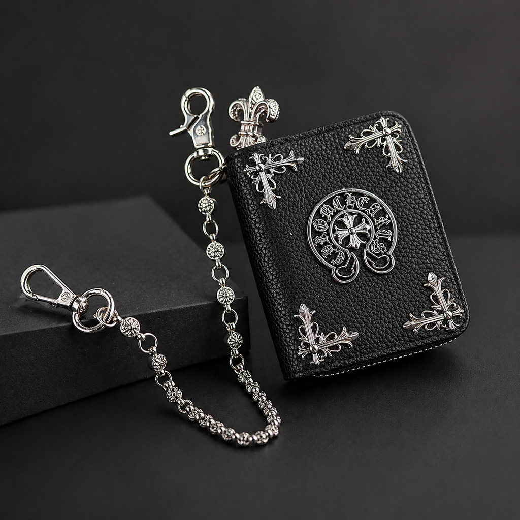 Chrome card wallet on a heavy-link side chain