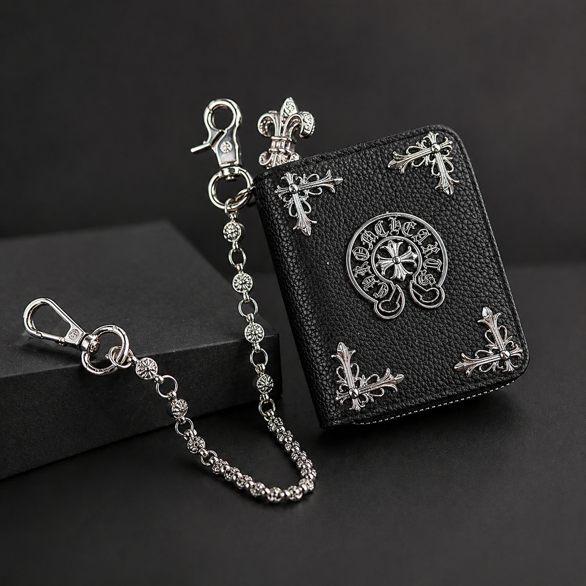 Chrome card wallet on a heavy-link side chain