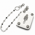 Chrome-tone dagger wallet on a heavy-link jeans chain