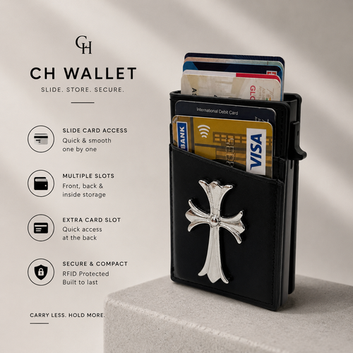 Minimalist aluminium pop-up card wallet with cast cross detail