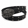 Black leather studded belt with gothic floral buckle