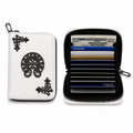 Bone white zip-around card wallet with embossed cross panel