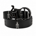 Black leather belt with fleur shield buckle