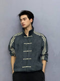 Striped velvet bomber jacket in dark blue - front