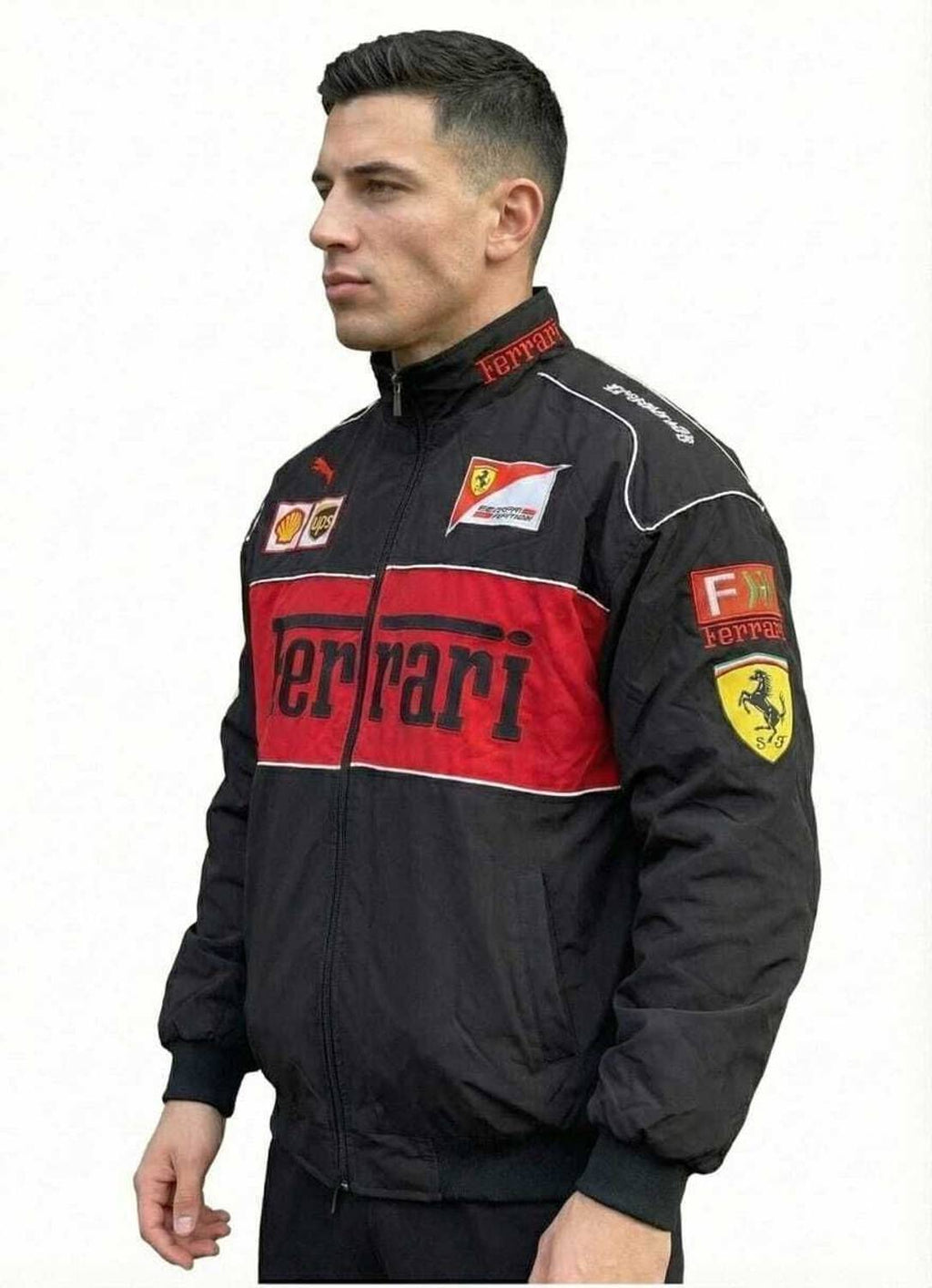 Printed racing biker jacket in black - side