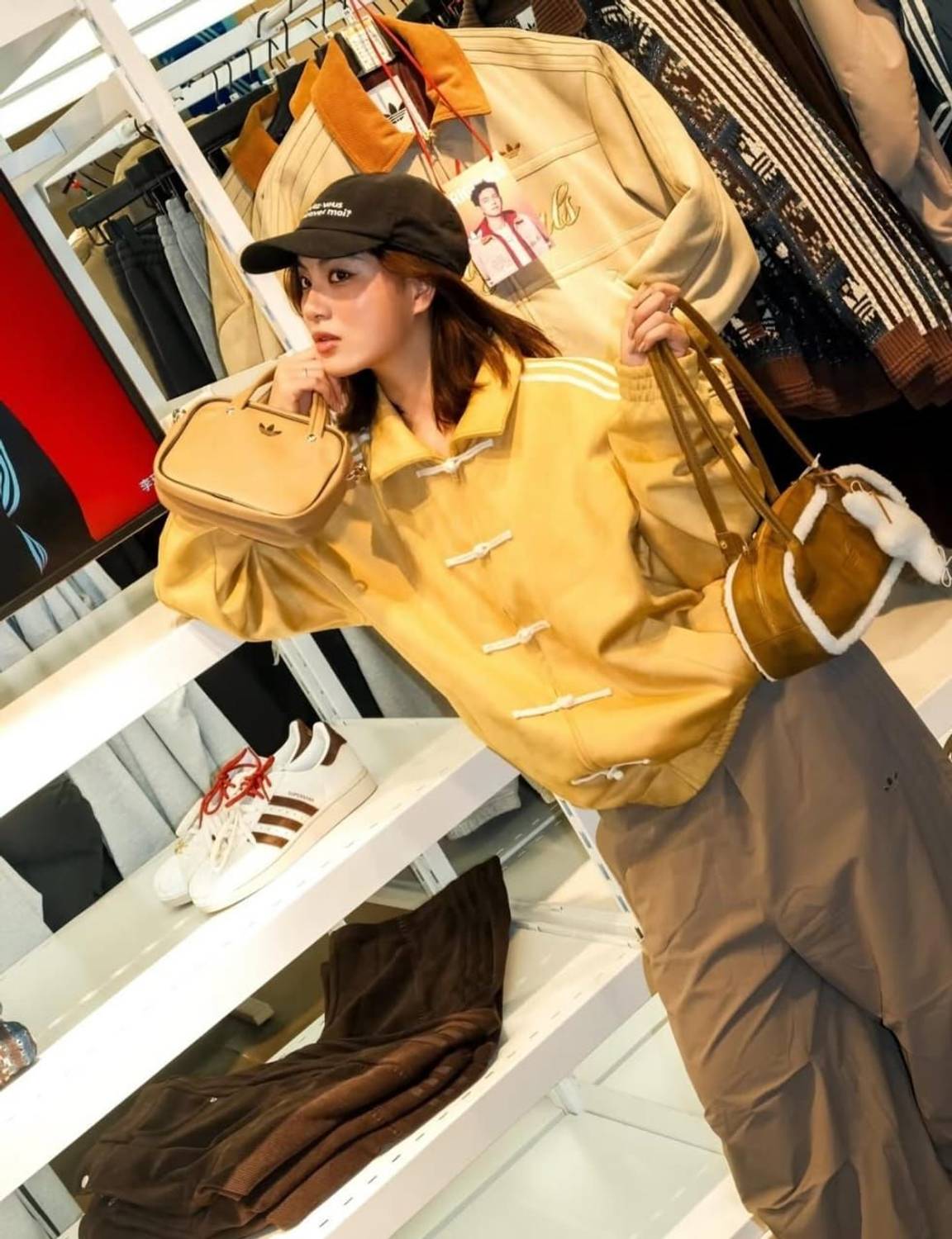 Striped velvet bomber jacket in yellow - back