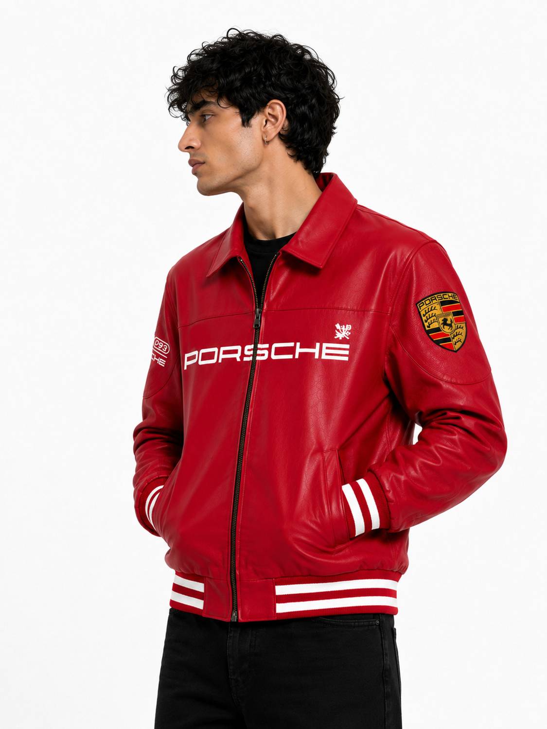 Printed faux leather biker jacket in red - side