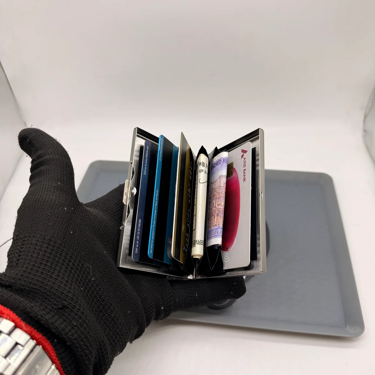 Rolling Tongue Card Holder — Brushed Silver