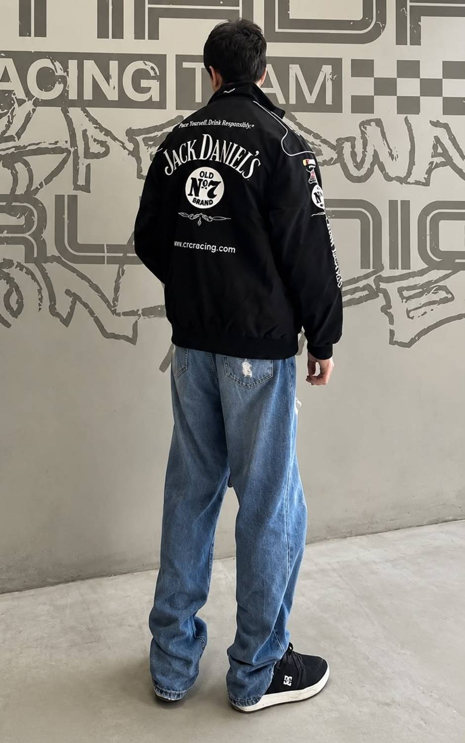 Printed rider sports jacket in black - back