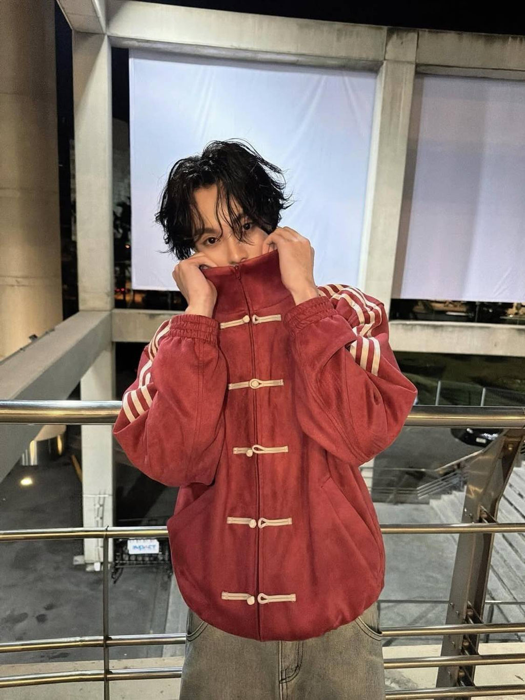 Striped velvet bomber jacket in maroon - back