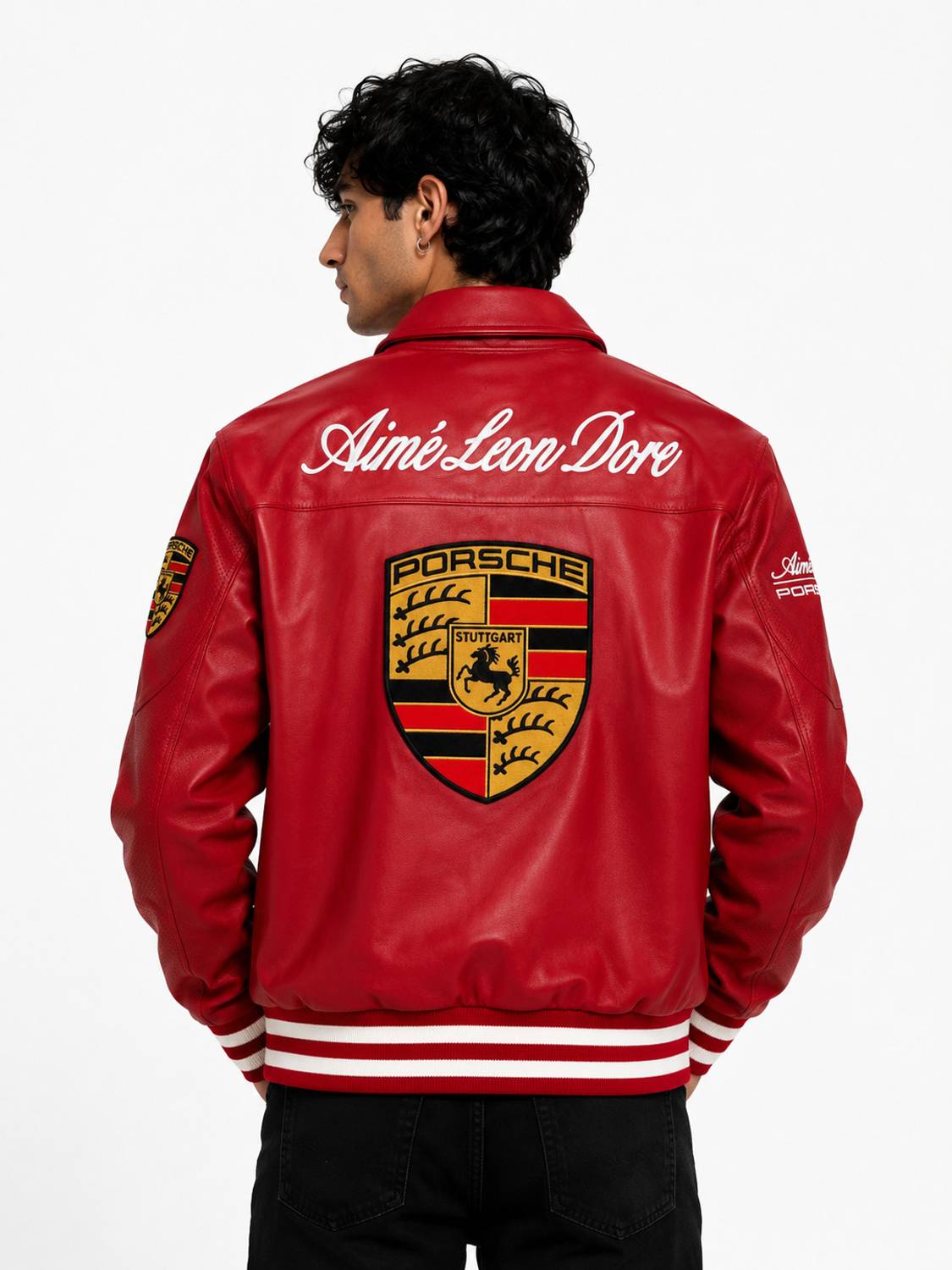 Printed faux leather biker jacket in red - detail