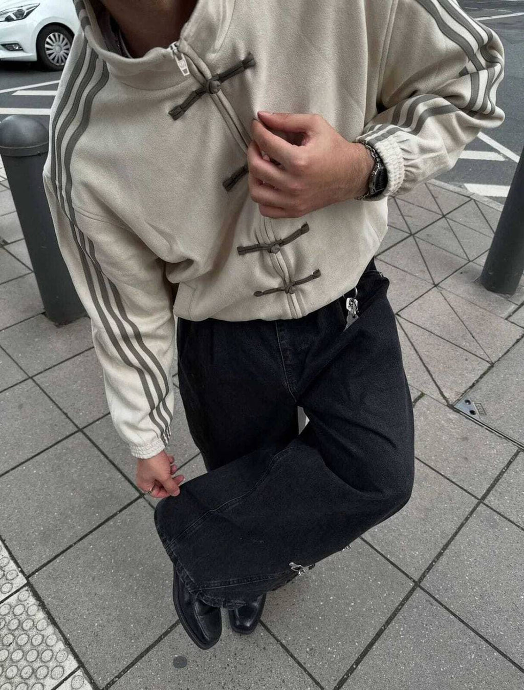 Striped suede casual jacket in white - back