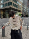 Striped suede casual jacket in white - front