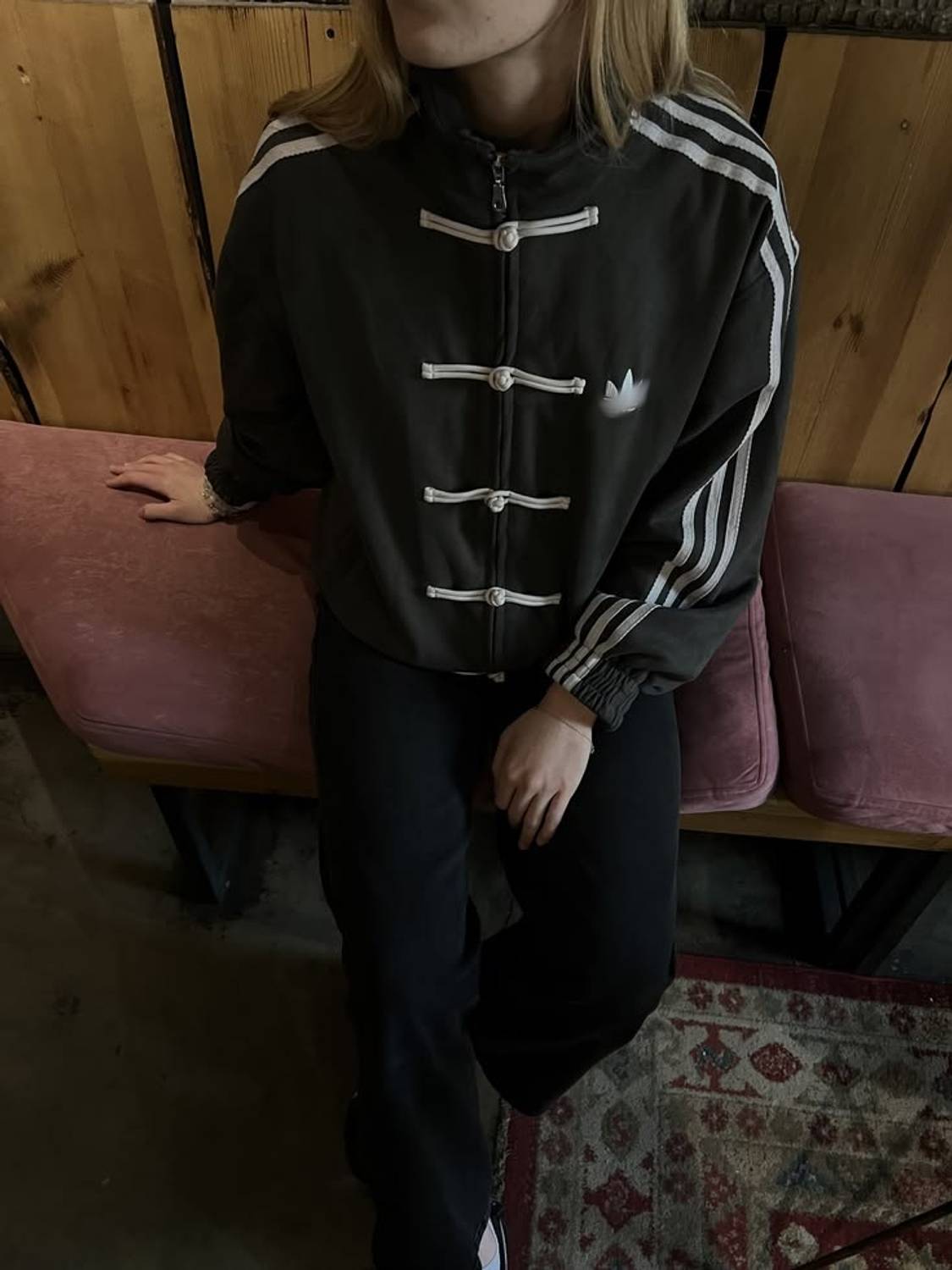 Striped suede bomber jacket in black - detail