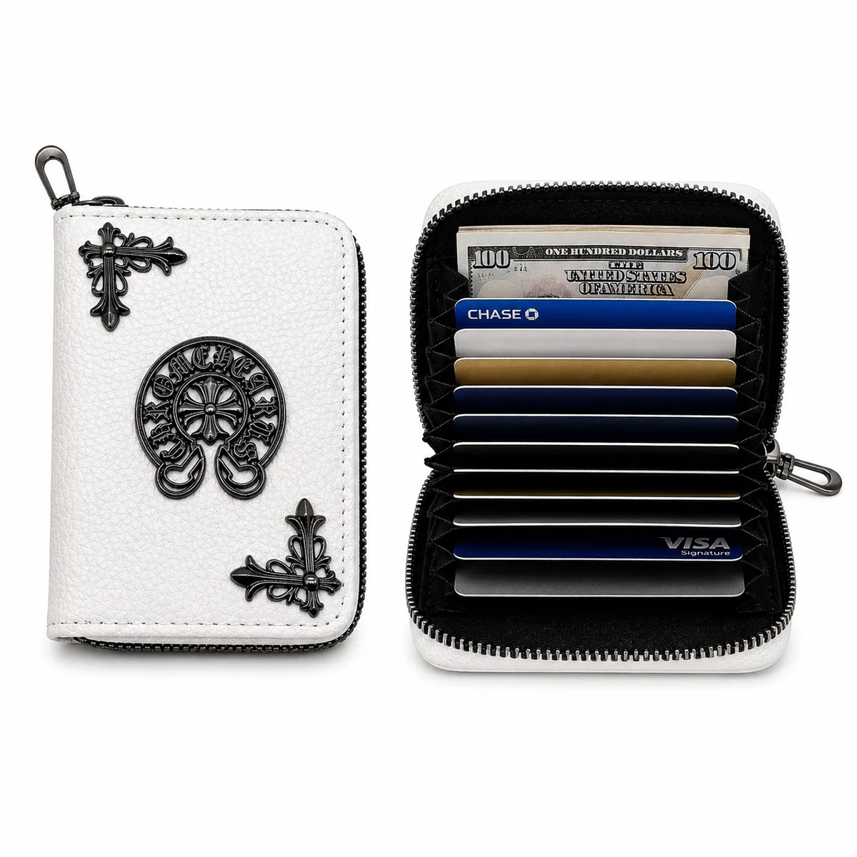 Zip-Around Card Wallet — Bone White