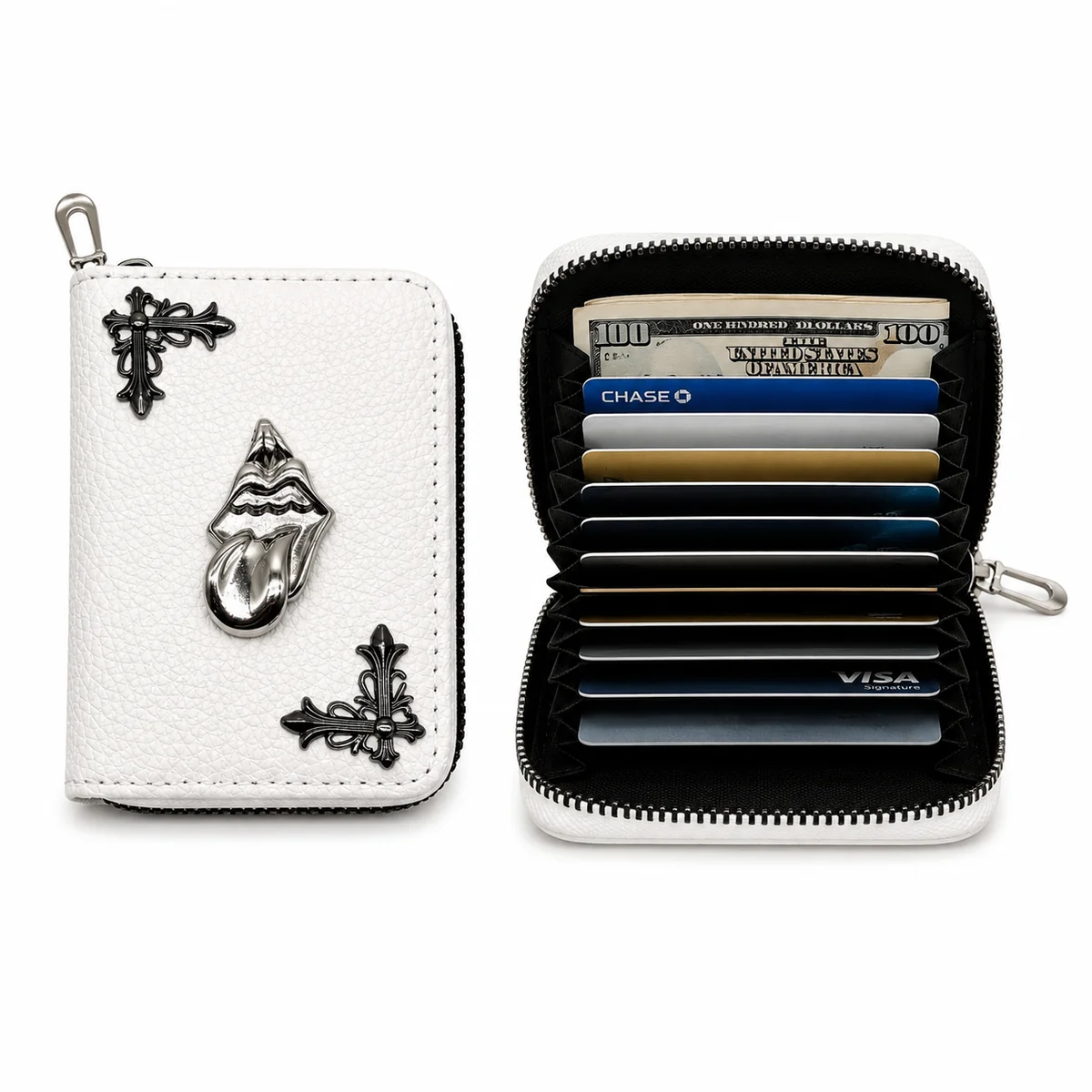 Zip-Around Card Wallet — Bone White Tongue